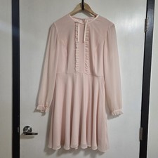 Ted Baker Womens Blush Pink Ruffle Dress Size 4 Fit & Flare Sheer Sleeve