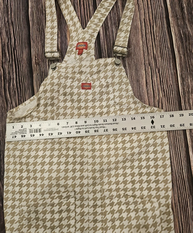 DICKIES XL Girls Houndstooth Tan Overall Dress Buckles Denim Pockets Jerry Leigh - Image 4 of 4