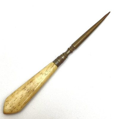 Antiker Knochengriff Nähen Stiletto Ahle Messing Spitze Viktorianisch