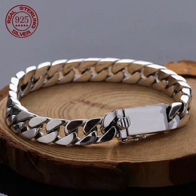 925 Sterling Silver Bracelet 8mm Thick Classic Heavy Linked Men Jewelry