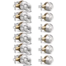 6 Pack Keyed Entry Door Knob and Single Cylinder Deadbolt Combination Set in ...