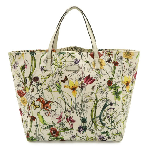GUCCI Flora Tote Bag Handbag Flower Canvas Leather White Multicolo... GZl1j5pb