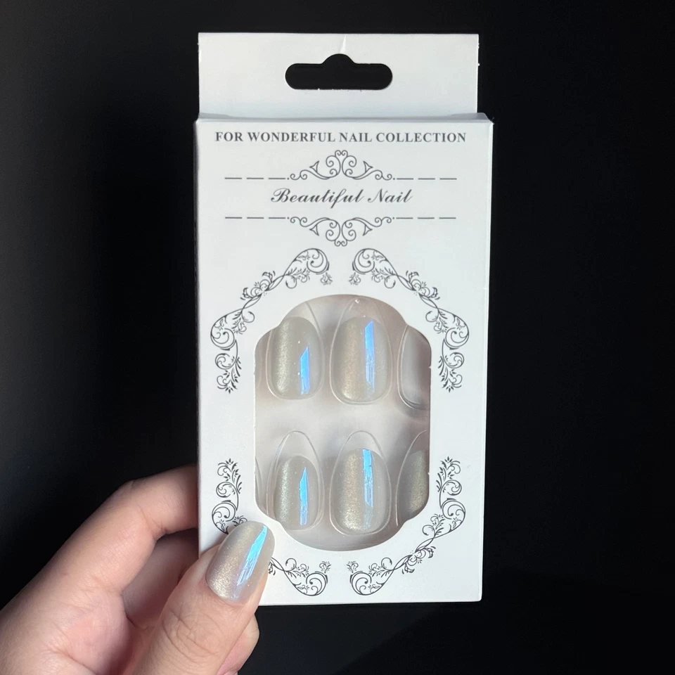 Silver Aurora Cat Eye Press On Nails - 24pcs Soft Gel Fake Nail Kit w/ Glue, Reu - Image 4 of 4