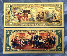 Usa 250th Anniversary 2 Banknote 24k Gold Plated Foil Rep. Collection Bill