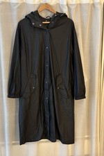 ASOS Ladies Long rubberised Black parka Raincoat with Hood Size UK M Pockets 