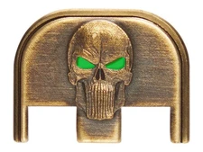 NDZ Brass Glock Gen 5 17 19 20 26 45 3D Skull Green Eyes Slide Cover Back Plate