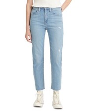 Levi s High Rise Straight Crop Jeans Women 26 Raw Hem Light Blue Waterless