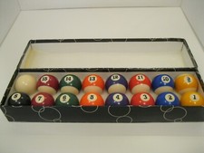 Full set of 2 1/4" billiard balls in original box vibrant colors VGC