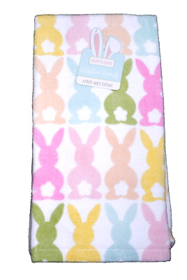 NEW Ritz Hoppy Home 2 Pk Kitchen Towels Bunny Bunnies Rabbit Easter