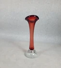 Vintage Murano? Red Clear Art Glass Controlled Bubble Trumpet Vase 7.5" Tall