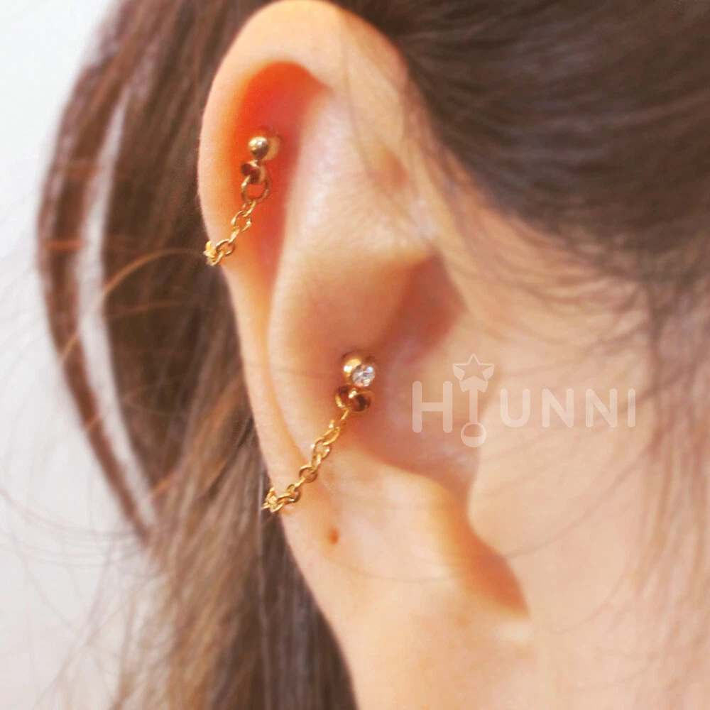 16g 20g Cartilage conch helix chain earring Chain hoop piercing Surgical steel