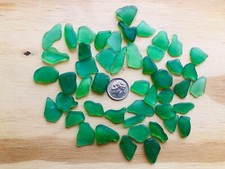 LOT OF 48 EMERALD GREEN Surf  Partially Machine Tumbled Genuine Sea Beach Glass