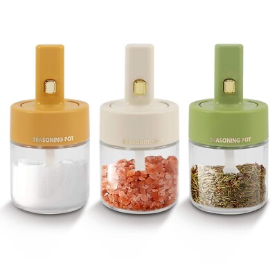 Condiment Pots Spice Jars with Spoons, Salt Jar Set for Sugar Pepper(Bulk 3 Sets