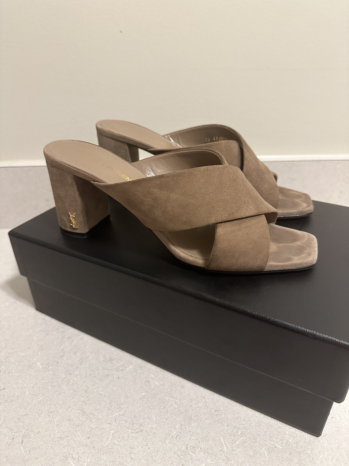 AUTENTICI SANDALI DA DONNA SAINT LAURENT LOULOU TACCO PELLE SCAMOSCIATA MISURA 39