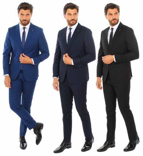 Abito Uomo Elegante Slim Fit Blu Nero Sartoriale Vestito Cerimonia Ciabalù  | eBay