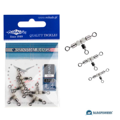 5 X POWER T-WIRBEL MIT PERLEN ROLLING TRIPLE SWIVEL WITH PEARL BEADS KREUZWIRBEL