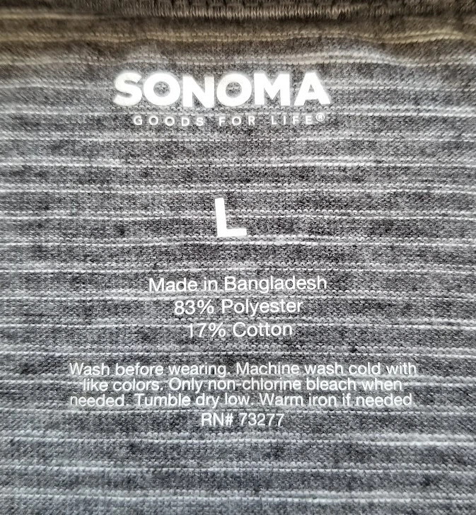 Sonoma T 恤男式 L 灰色白色条纹短袖圆领弹力 T 恤 — 第 4/4 张图片