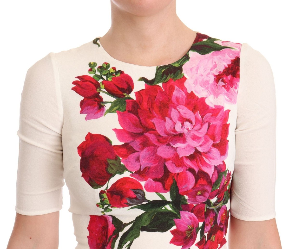 Dolce&Gabbana Women White Dress 100% Viscose Zip Floral Dolce&Gabbana Women White Dress 100% Viscose Zip Floral