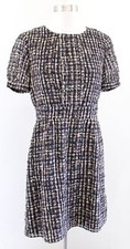 J Crew Abstract Plaid Print Short Sleeve Silk Blend Sheath Dress 2 Black Brown