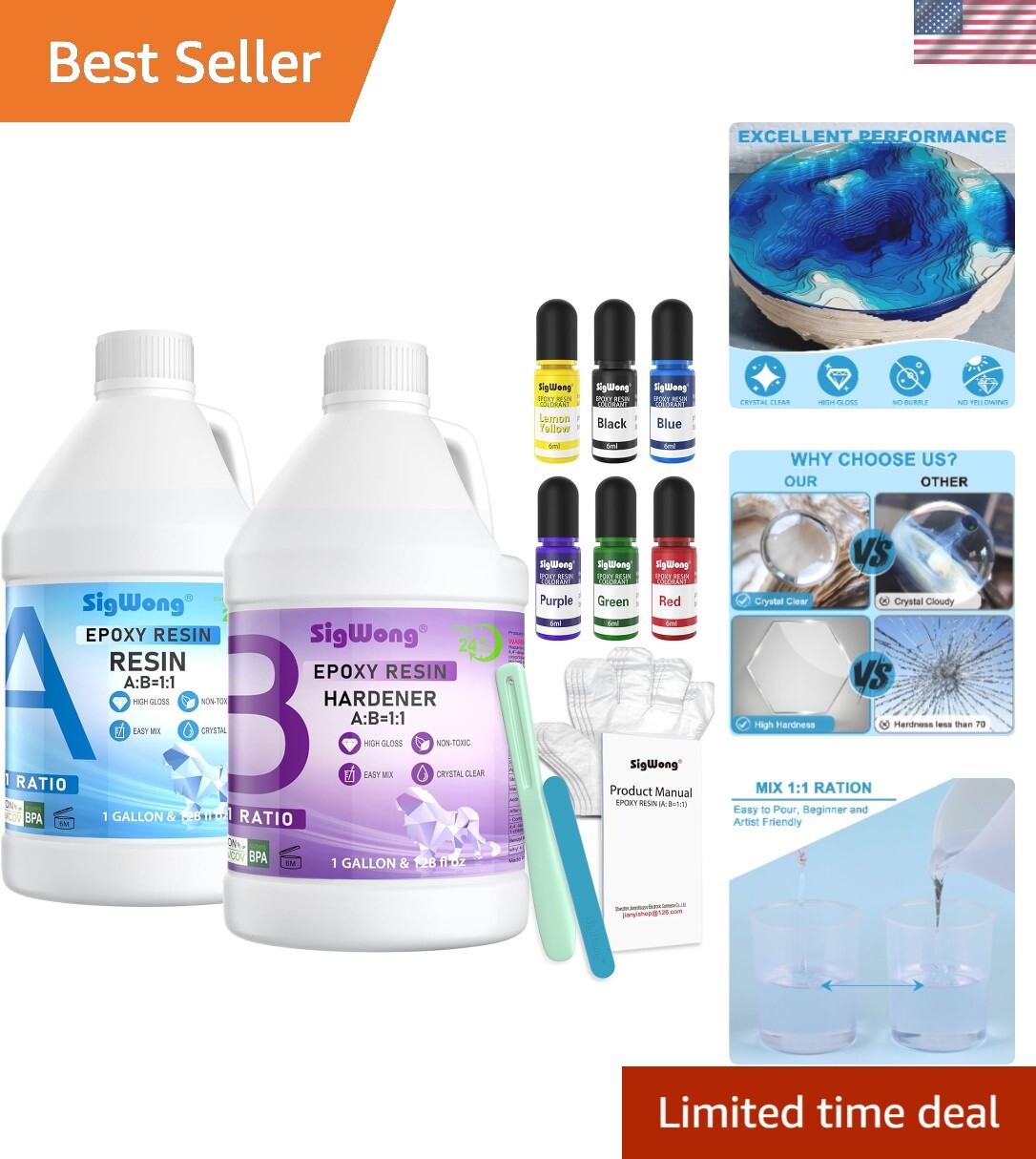 Epoxy Resin - 2 Gallon Crystal Clear Coating Resin Kit, 2 Part Casting Resinf...