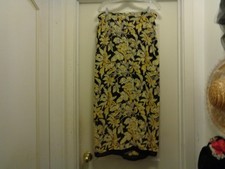 VINTAGE ROMANTIC PAST YELLOW FLOWERS CREPEY MAXI REVERSE SKIRT L
