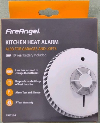 FireAngel Heat Alarm Loud 85dB 10 Year Sealed battery Kitchen Garage Attic White