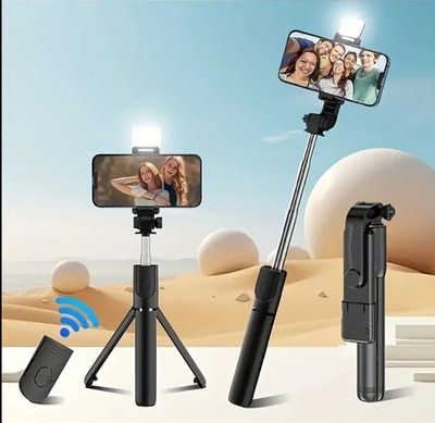 Selfie Stick With Light, Tripod, Remote &Phone Holder. iPhone/Samsung Compatible