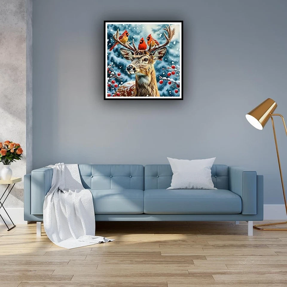 Kits de pintura artística de diamantes de alce 5D para adultos, puntos de diamante cardenal, nieve hágalo usted mismo completos Foto 2 de 4