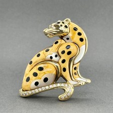 Estate Asch Grossbardt 18K Yellow Gold Gemstone & Diamond Cheetah Brooch
