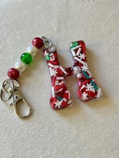 Women Alphabet Keyring Letter H Key Chain with Beads Key Chain Bag Pendant