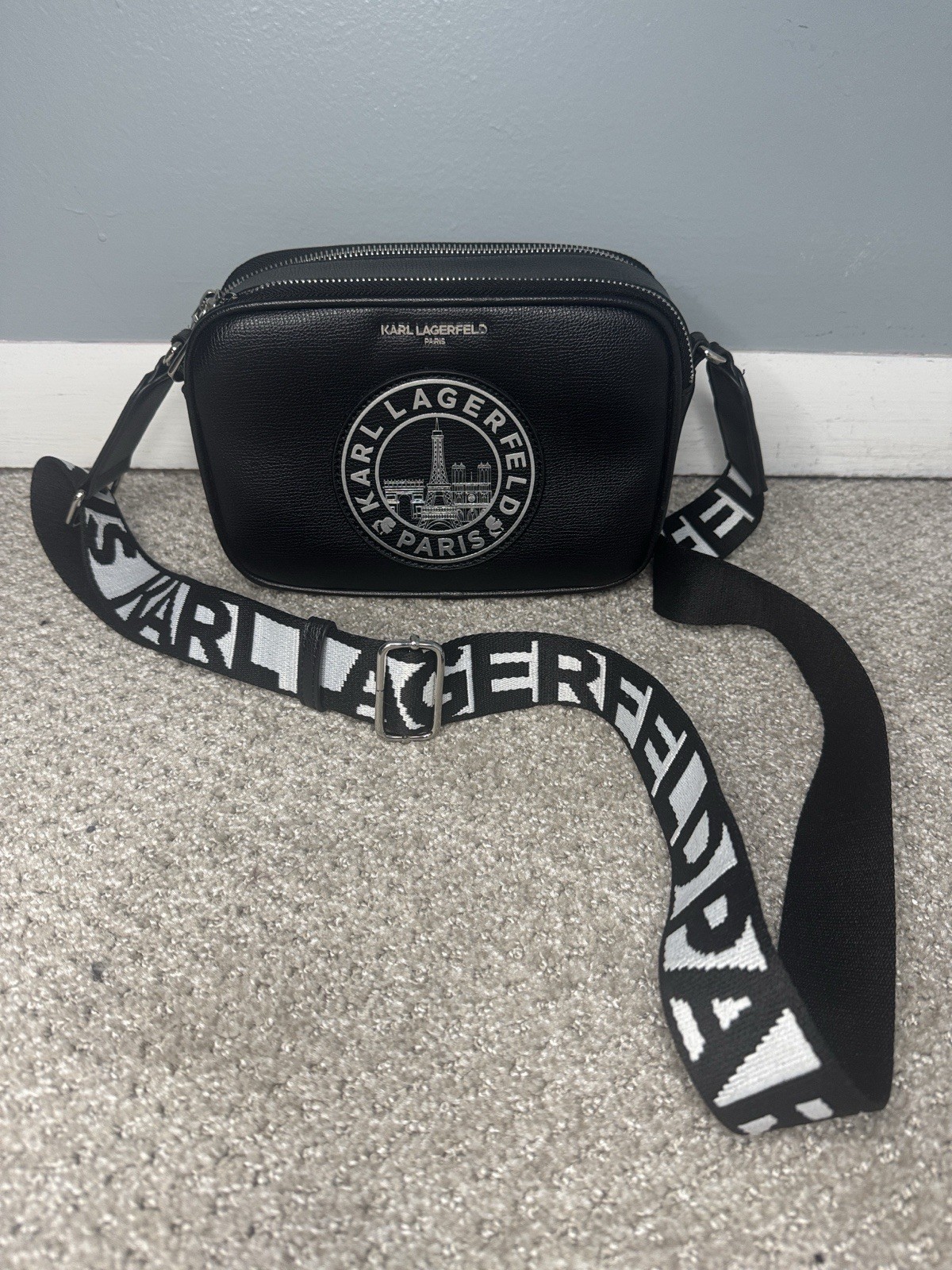 Karl Lagerfeld Black Paris Maybelle Medallion camera crossbody bag