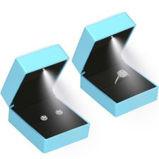 LETURE 2 Pieces Ring Earring Gift Box with LED light, Elegant Daphne Blue