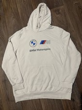 BMW Motorsport Puma Hoodie Cream Logo Pullover Mens Large Streetwear