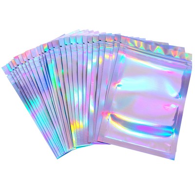 4x6 Inch 100 Smell Proof Bags Resealable Foil Pouches Holographic Color Ziplock