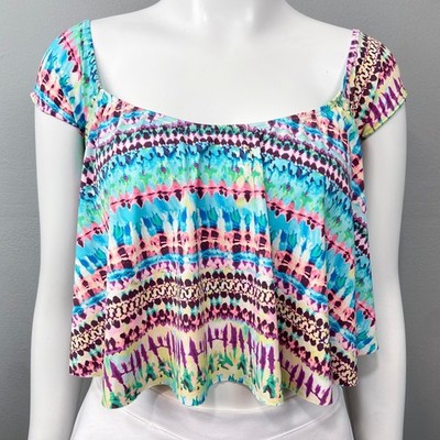 Hobie Tie Dye Flutter Flounce Cap Sleeve Tankini Top Size M Boho Beach Festival