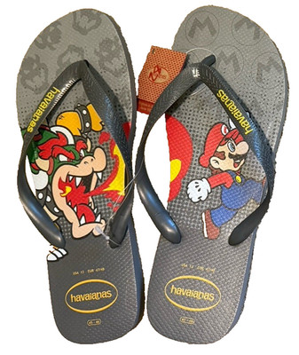 Havianas Super Mario Bowser Grey Flip Flops Sandals US sz 13 EUR 47/48 Nintendo