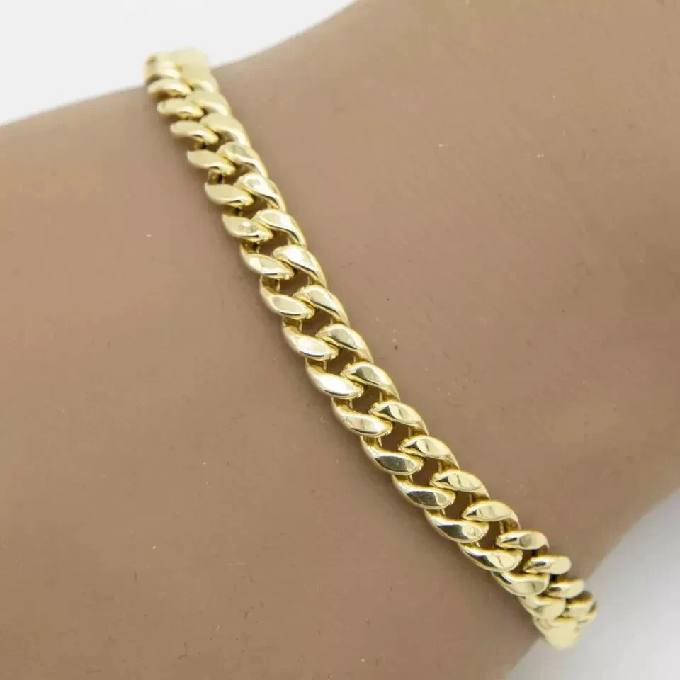 9mm Plain Shiny Miami Cuban Royal Link Bracelet Real 10K Yellow Gold Plated