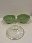 2 Vintage Fire King Jadeite 5" Bowl & Lid antique kitchen oven ware. Unmarked
