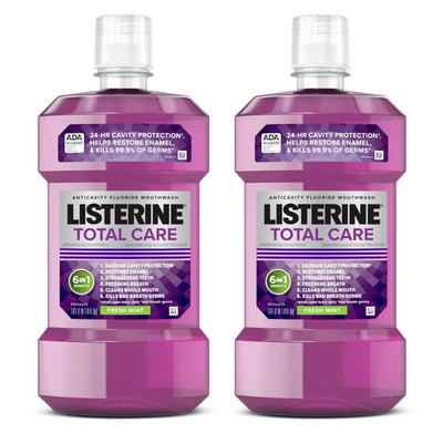 Listerine Total Care Fresh Mint Anticavity Fluoride Mouthwash, 2 x 1 L