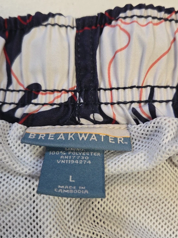 Breakwater Men’s Swim Trunks L Navy Floral Hibiscus Board Shorts Mesh Lined - Image 4 of 4