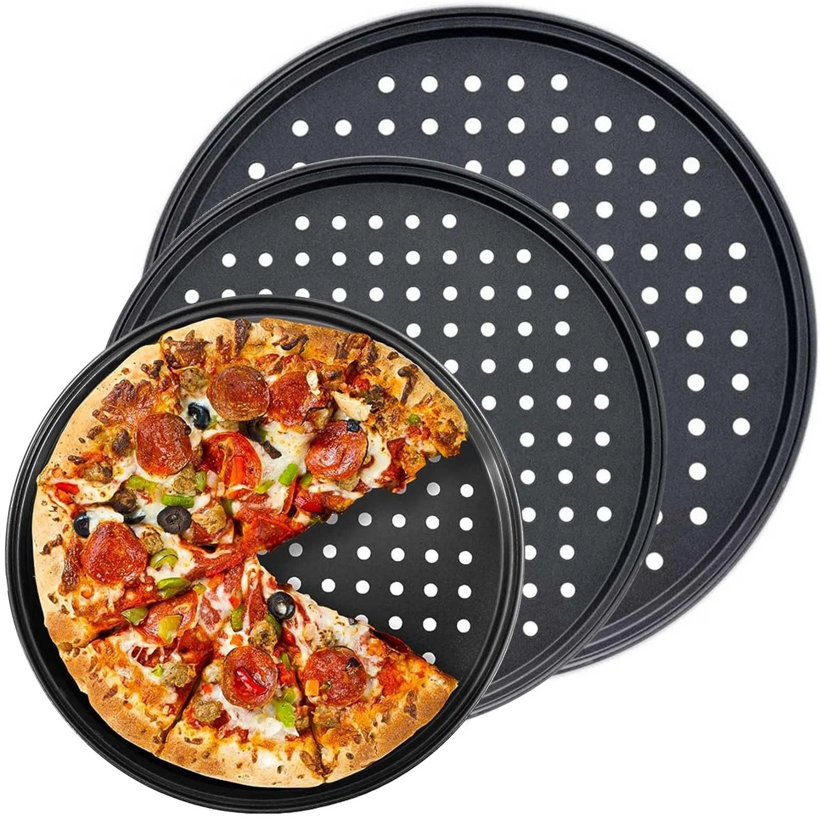 3 Sizes Round Pizza Pan with Holes Non Stick Pizza Tray for Restaurant Kitchen