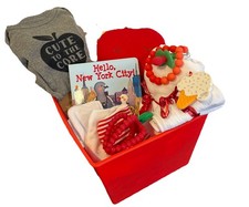 Hello New York City Baby Gift Basket Apple Lovey Teether Blanket Bibs Bodysuit
