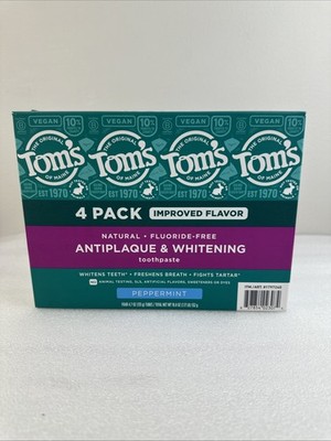 Tom s of Maine Antiplaque & Whitening Toothpaste Peppermint 4 Pack - New