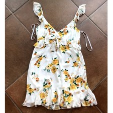 MinkPink Yellow Flowers Ruffled Mini Sundress size M Cottagecore Garden Party