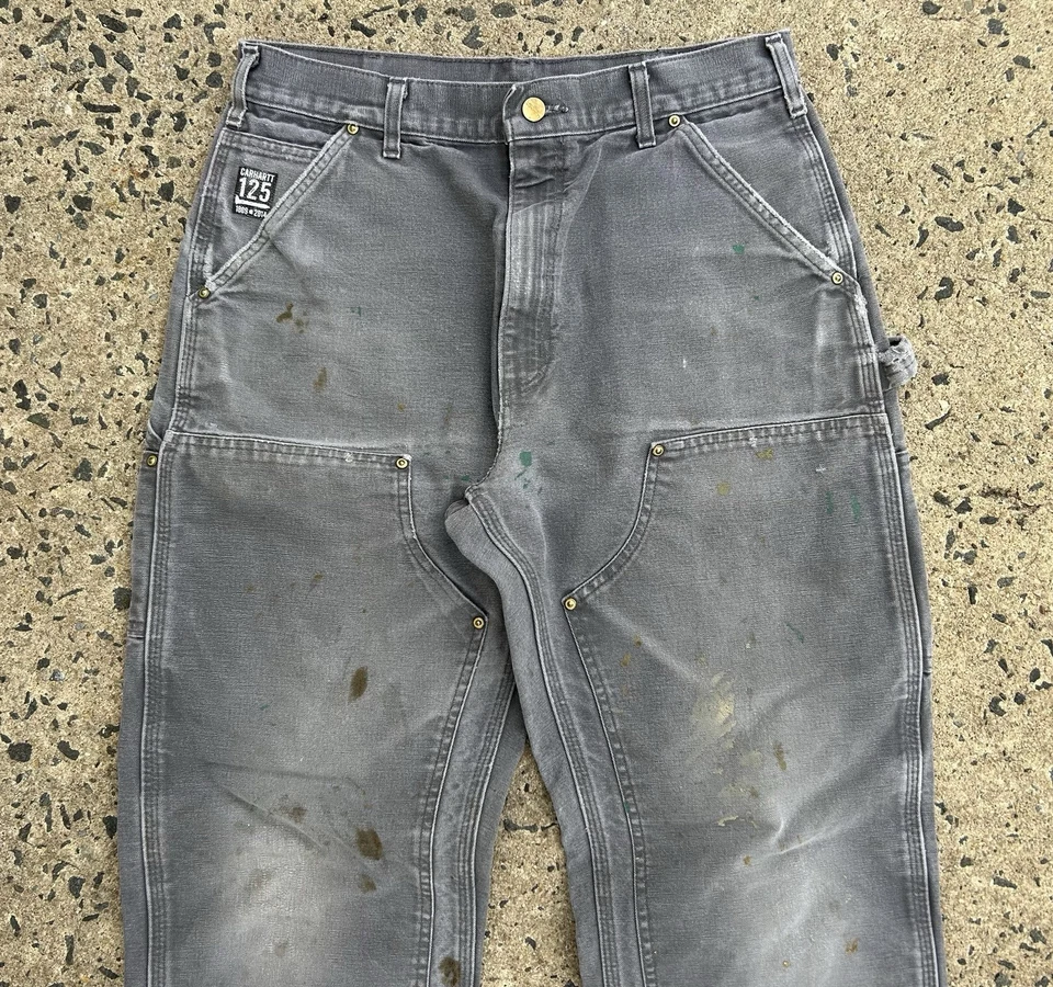 VTG Carhartt B01 Gvl Grey Double Knee Workwear Pant Made in USA 33x34 Distressed - Image 3 of 4