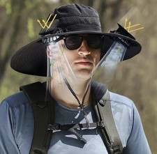 Men Women Sun Hat w/ 2 Solar Fans Outdoor Fishing Hiking Wide Brim UV Protection
