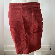 Vtg 80s red suede leather pencil skirt S western farm bohemian rustic ranch
