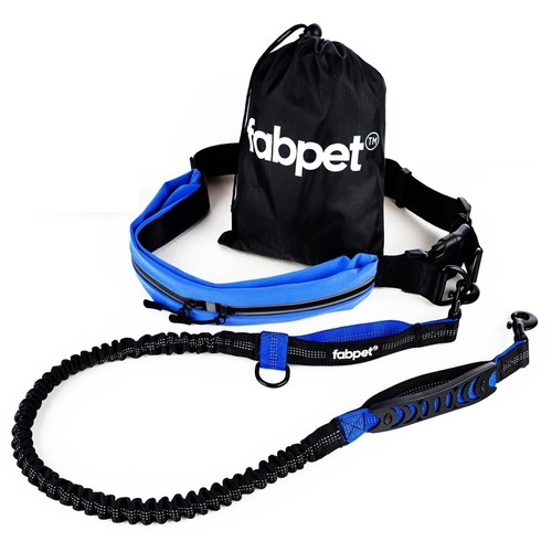 Fabpet Hands Free Dog Lead for Running, Walking - Waist Belt with Pouch, Bungee
