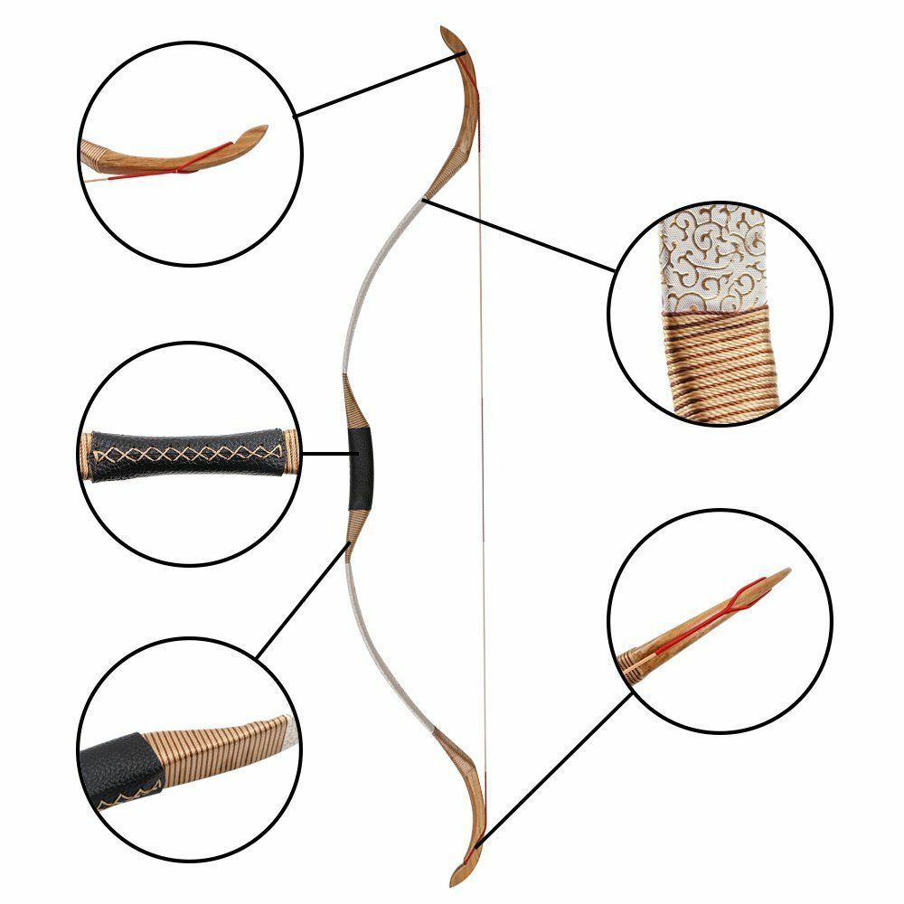 Arc Recourbé Traditionnel Mongol 25 Lbs - Démontable, Pour Chasse Ou Loisir, Longueur 48 Pouces