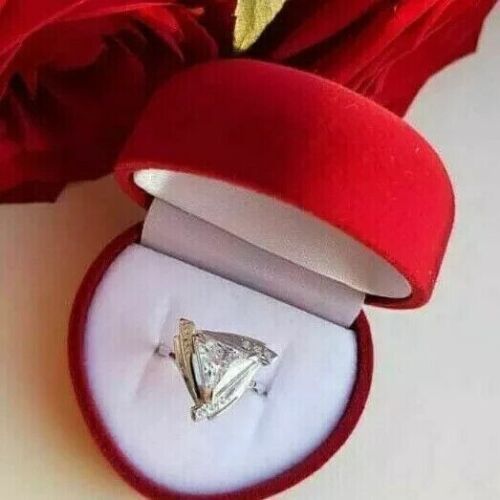 NEW Wedding Engagement Ring 14K White Gold Finish 2Ct Trillion Cut 1.CT Diamond